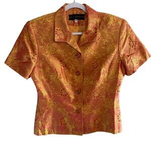 Kelly Graham New York 100% Silk Orange Jacquard Floral Skirt Suit size 10